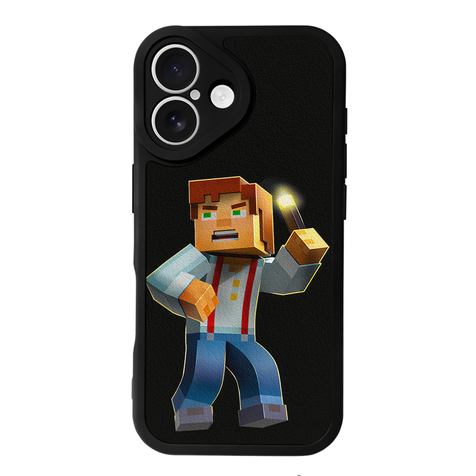 （画像用） マインクラフト ブロックの世界 Minecraft MC Block world 【iPhone 16シリーズ対応】シリコンスマホケース（レザー調） 材質：シリコン